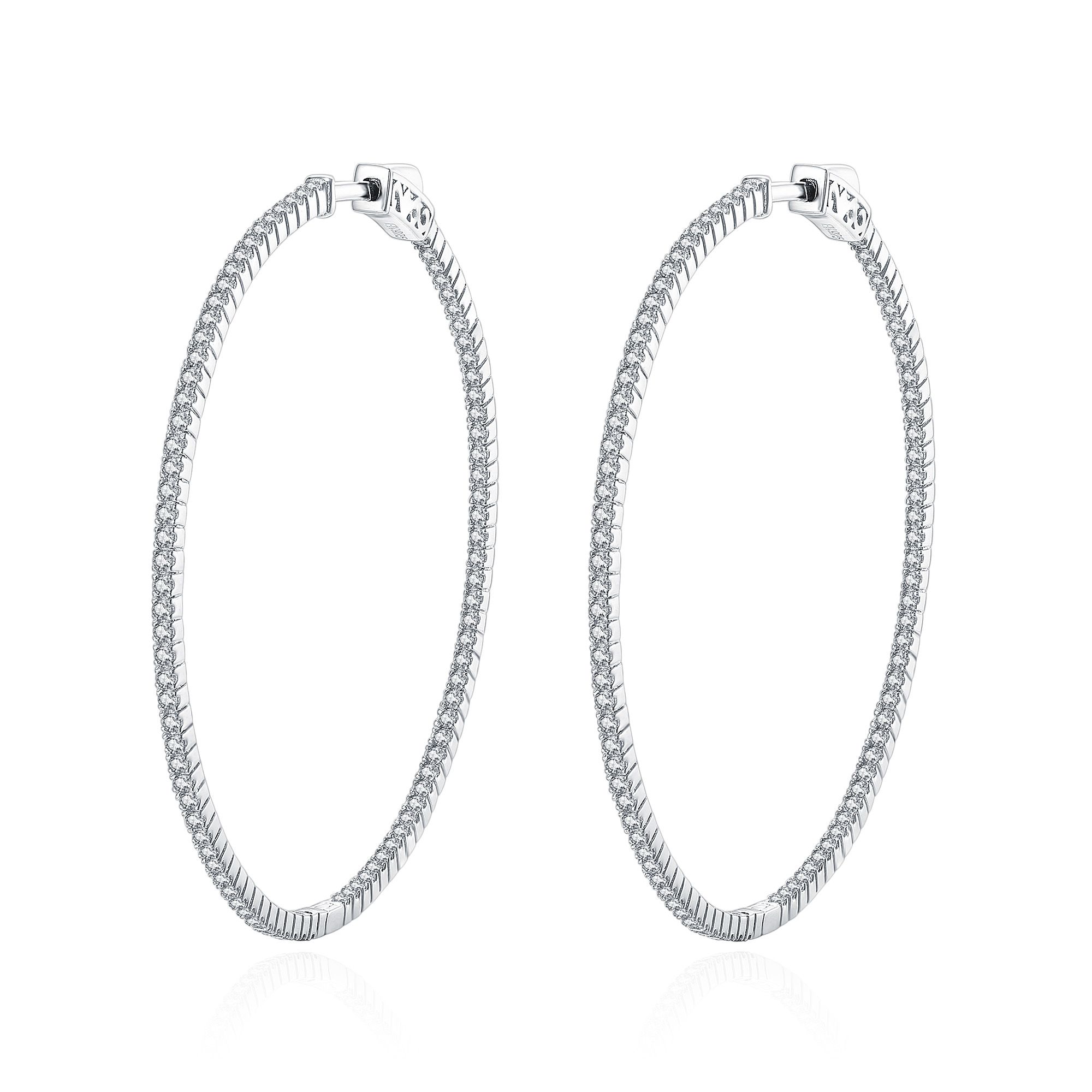 White CZ X-Large Narrow Inside-Out Hoop Earrings