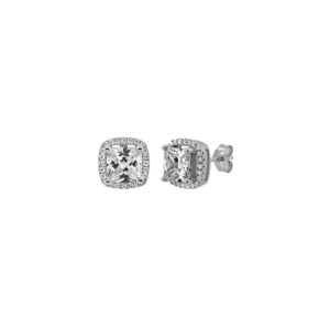 Square CZ with Border Stud Earrings