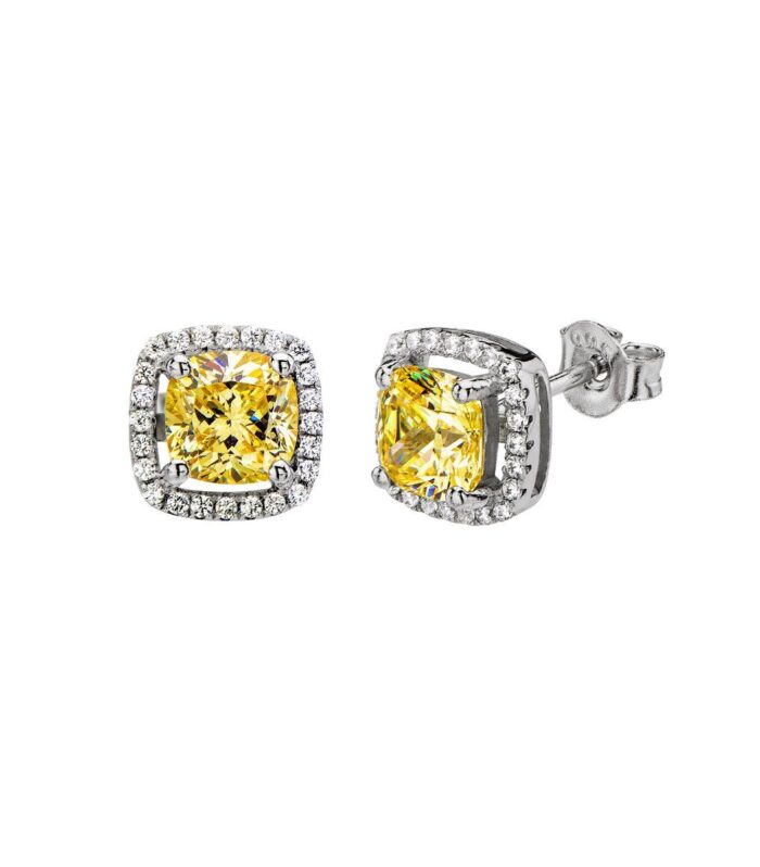 Square CZ with Border Stud Earrings