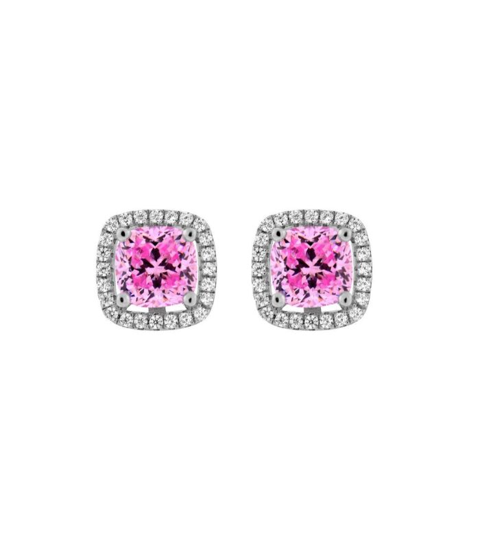 Square CZ with Border Stud Earrings