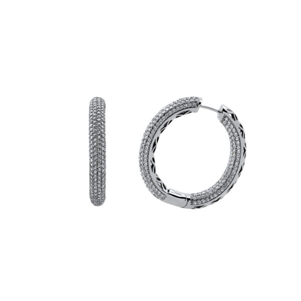 6-Row Wide White CZ Inside-Out Oval Hoop Earrings