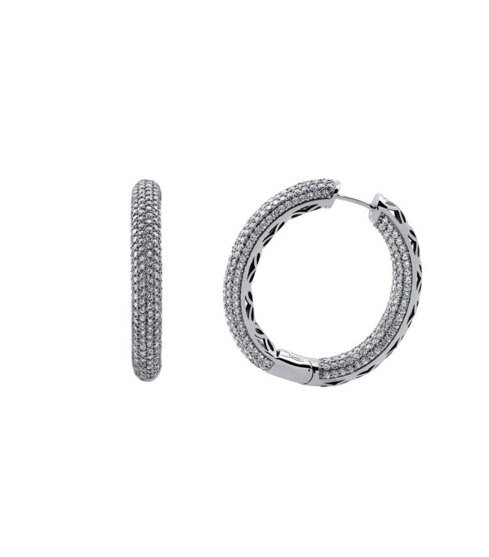 6-Row Wide White CZ Inside-Out Oval Hoop Earrings