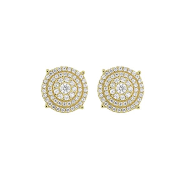 CZ Three Row Circle Post Earring-Yellow