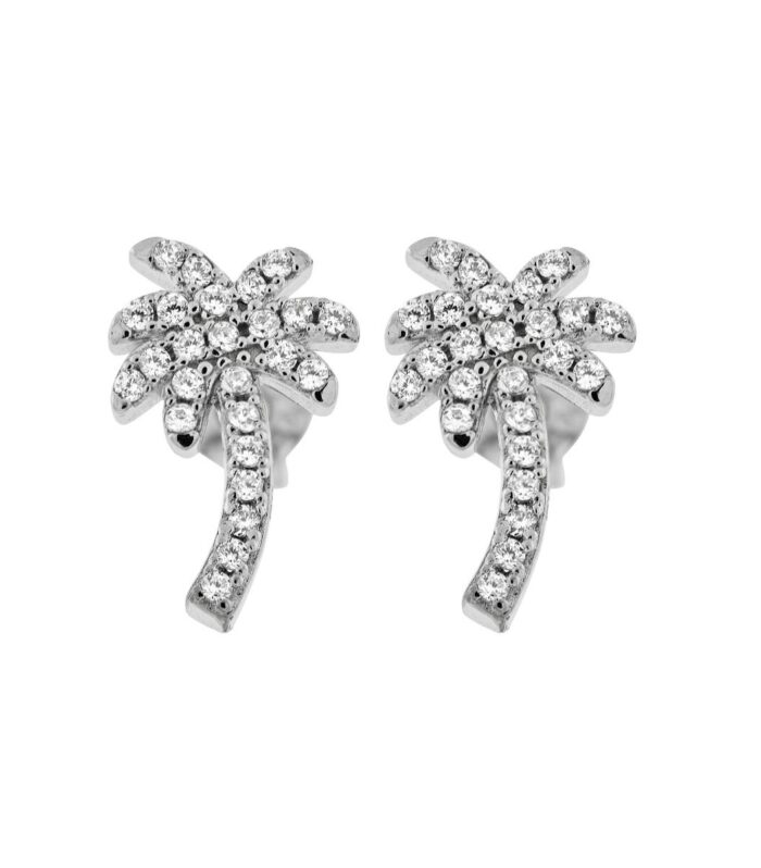 White CZ Palm Tree Studs Earrings