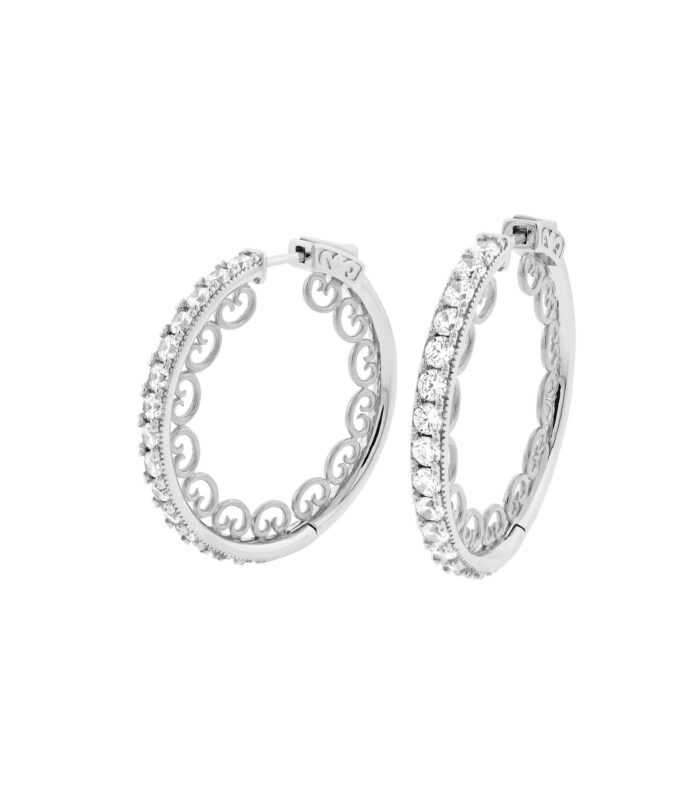White CZ Swirl Gallery Hoop Earrings