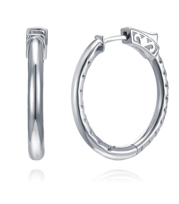 White CZ Polished Hoop Earrings-Medium