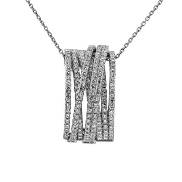 Interlocking Multi Row CZ Pendant Necklace