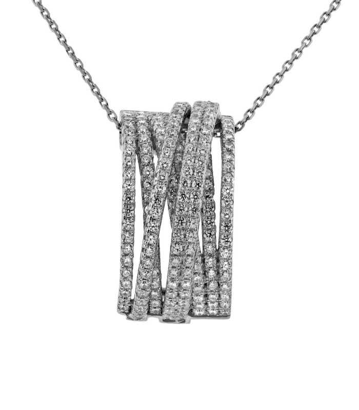 Interlocking Multi Row CZ Pendant Necklace