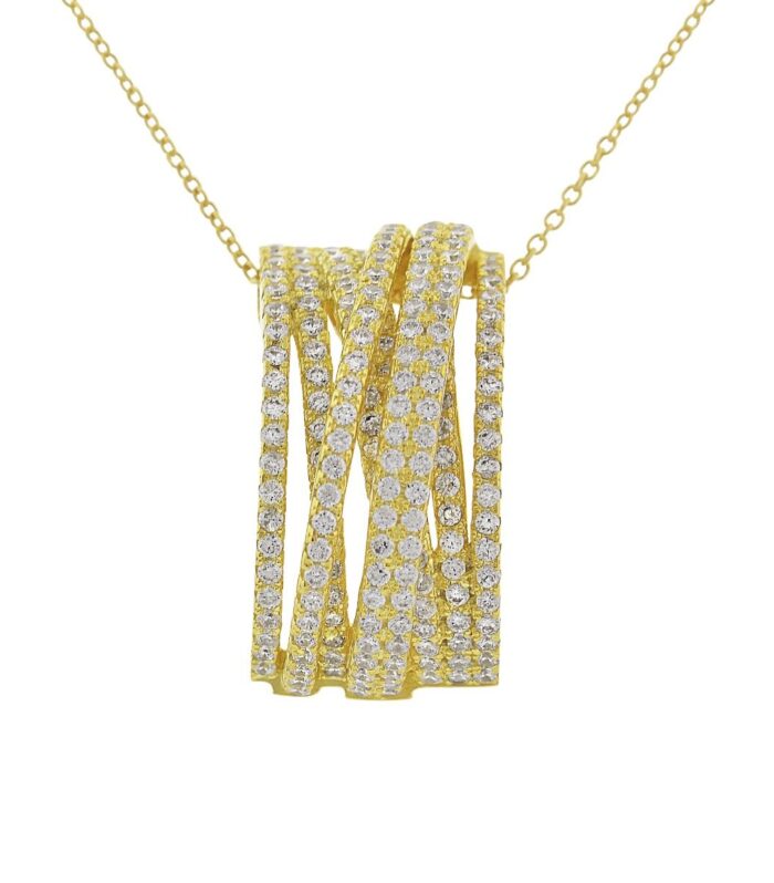 Interlocking Multi Row CZ Pendant Necklace