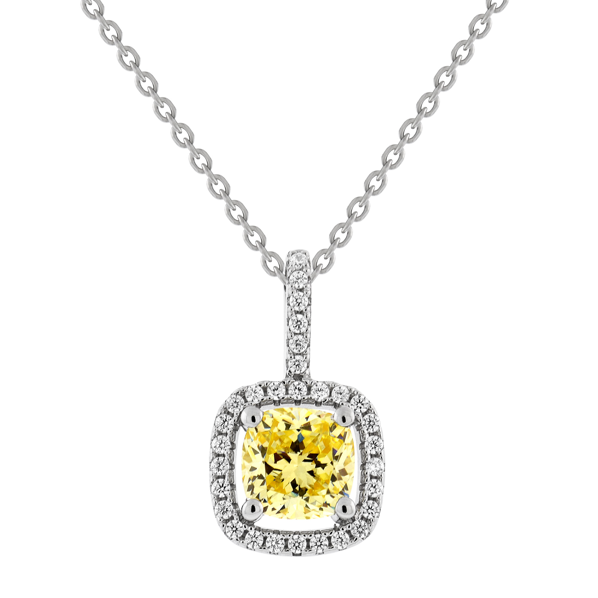6mm Square CZ Solo with Border Pendant Necklace-White-Canary