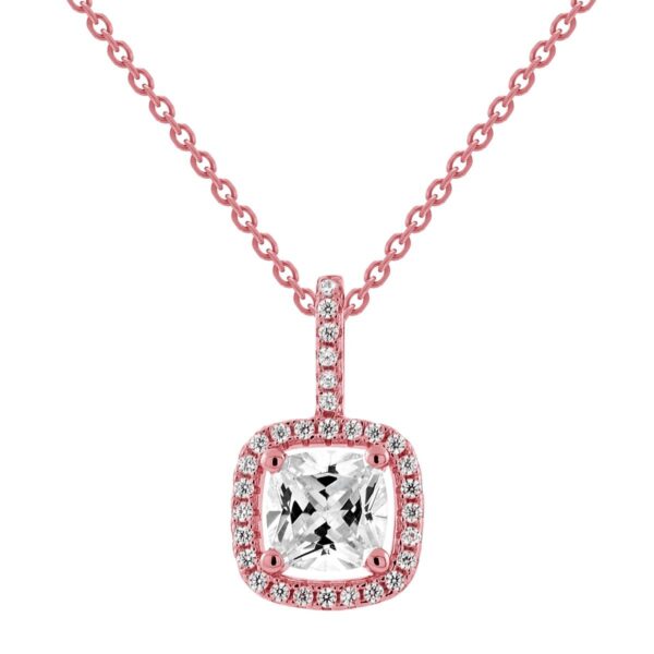 6mm Square CZ Solo with Border Pendant Necklace-White-Pink