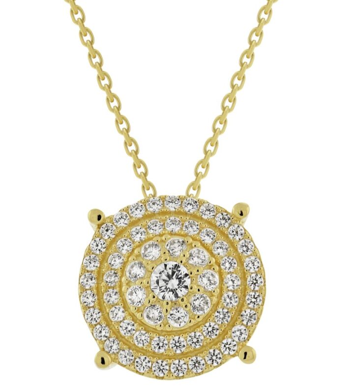 3 Row Circle Round CZ Pendant Necklace