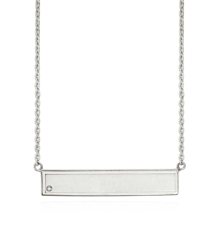Name Plate with White CZ Pendant Necklace