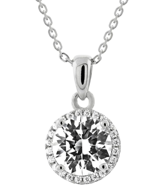 8mm CZ with Border Pendant Necklace