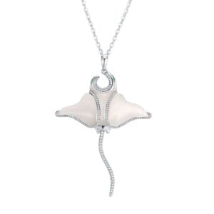 Mother of Pearl with White CZ Stingray Pendant Necklace
