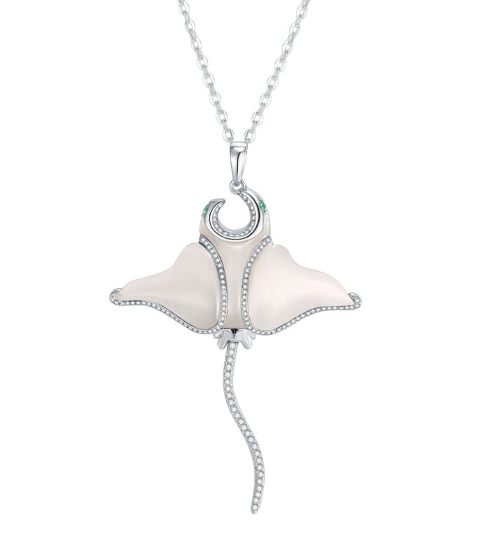 Mother of Pearl with White CZ Stingray Pendant Necklace