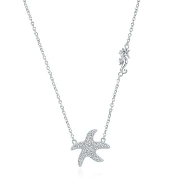 Starfish & Seahorse White CZ Pendant Necklace