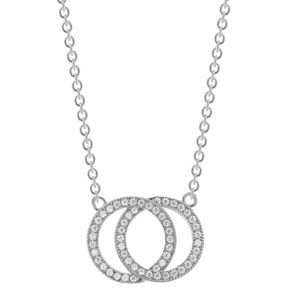 Double Circle White CZ Pendant Necklace