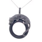 Green-Eye Panther Circle CZ Pendant Necklace