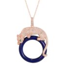 Green-Eye Panther Circle CZ Pendant Necklace