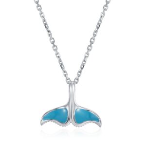 Blue Enamel Whale Tail Pendant Necklace