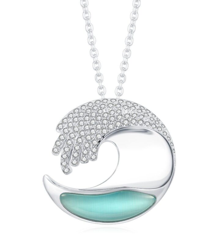 Sterling Silver Beach Life Pave Wave Pendant