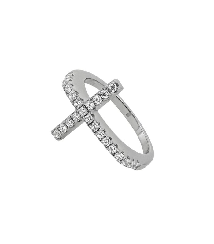 Sideways CZ Round Cross Ring