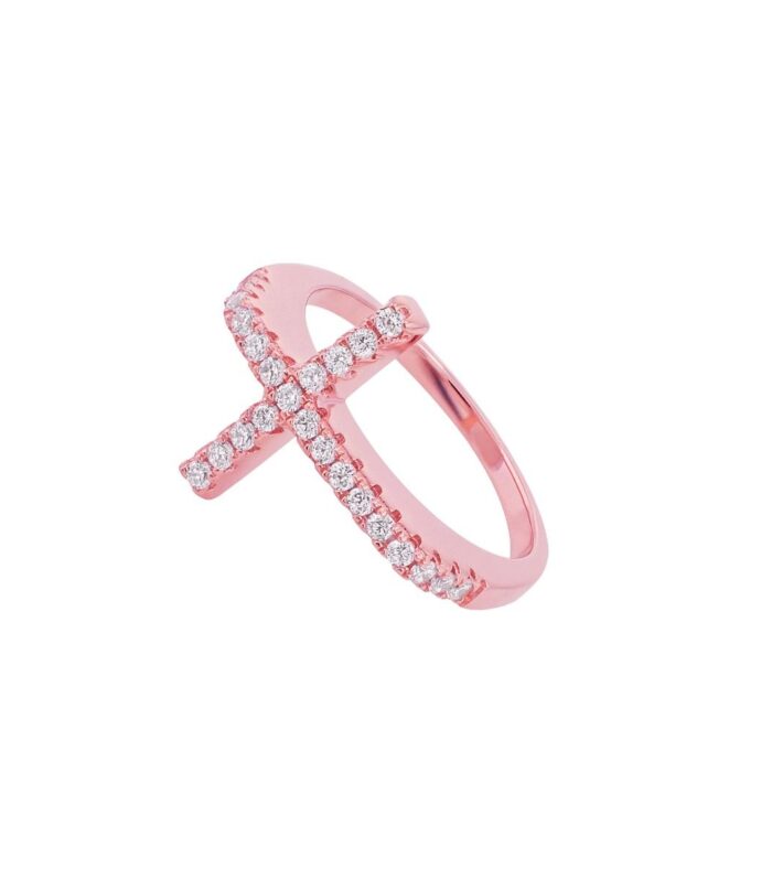 Sideways CZ Round Cross Ring