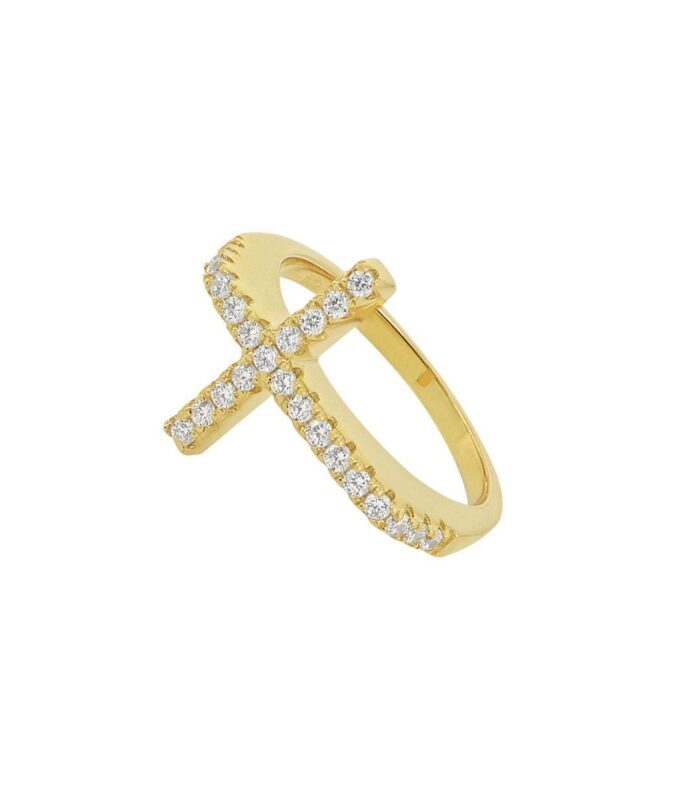 Sideways CZ Round Cross Ring