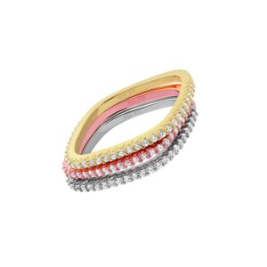 Square White, Pink and Yellow Plated White CZ Stackable Ring